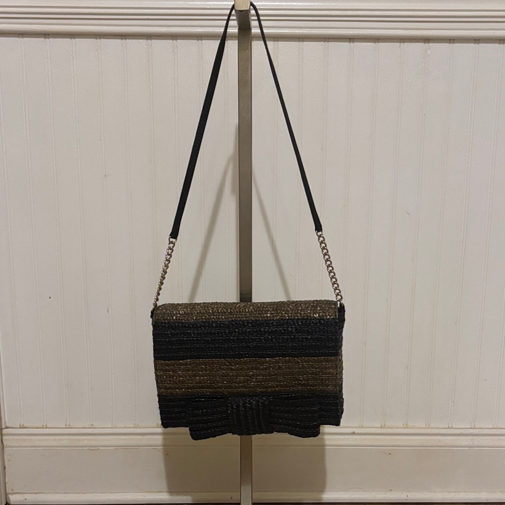 Woven Black and Gold Shoulder Bag with Chain Strap